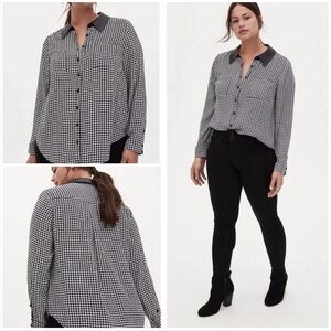 Torrid NWT! Madison- Black & White Houndstooth Georgette Faux Leather Collar